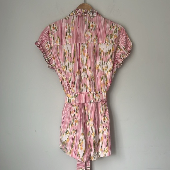 La Fuori- Anthropologie Pink Green Embroidered Romper- CiriOut Size Medium 🔲 - Picture 11 of 16